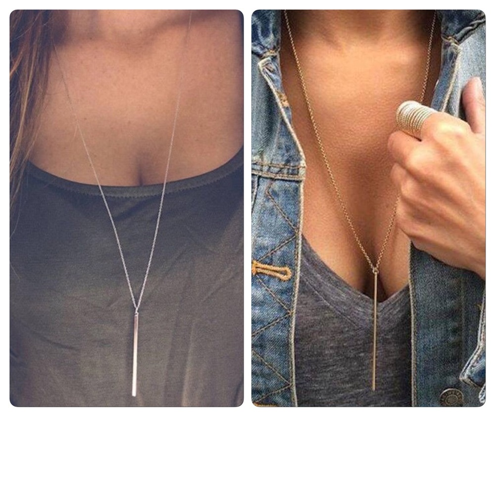 Simple Long Silver Bar Necklace